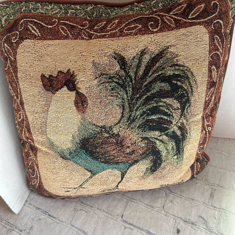 SUSAN WINGET TAPESTRY THROW PILLOW ROOTER MOTIF FARMHOUSE/FRENCH COUNTRY STYLE